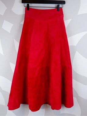 Vintage Diani 100% Suede Red Maxi Skirt | S